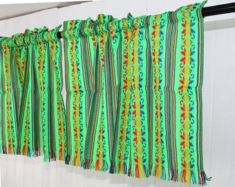 Bohemian curtains, Set of two colorful curtains, Green curtains, Boho decor, Nursey Decor, Mexican Curtains,