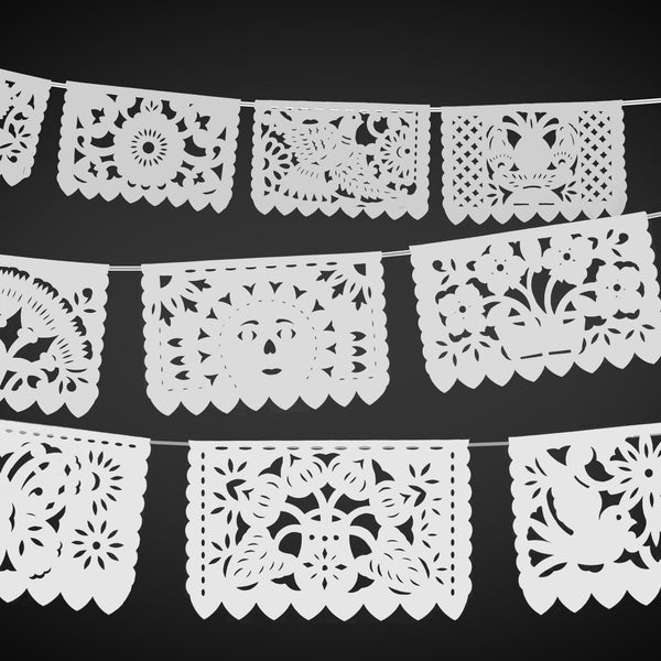 White banner Papel Picado, Fiesta Mexicana decoration, Paper picado, Mexican wedding decor, Paper Garland, Mexico Party, Fiesta Banner, SB18