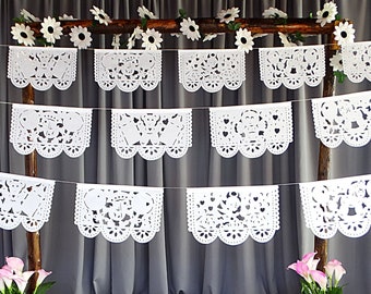 Baby Shower Papel Picado, 5 Banners, 12 Feet Each Banner, Fiesta decorations, Baptism Papel picado White garlands, Party supplies, WS95