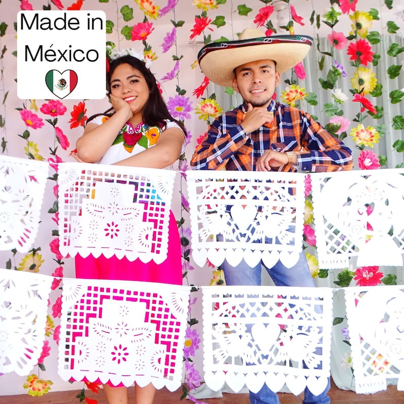 Wedding backdrop banner, 5 PK, Cinco de Mayo hanging decor, Papel picado Plastic Wedding Banner, Engagement banner, Fiesta decoration B41 image 6