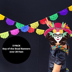 MINI Papel Picado Banners, 5 Pack Mexican Fiesta Tissue Paper Garlands Small, Cinco de Mayo Decor, Picado Wedding Decoration, Kids Birthday image 2
