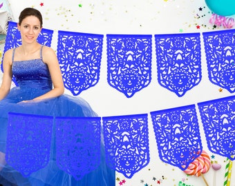 Royal Blue Papel Picado 2 Pack, Party decoration, fiesta bunting, party banners, Mexican first birthday garlands, Cinco de mayo Fiesta.