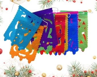 Mini Christmas Papel Picado Banner, Fiesta Decor, 5 Pack