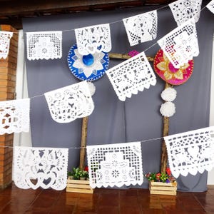 Wedding Large Plastic Papel Picado Banners, (5 Pack) Fiesta Wedding Decor, Mexican Fiesta.