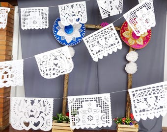 Wedding Large Plastic Papel Picado Banners, (5 Pack) Fiesta Wedding Decor, Mexican Fiesta.