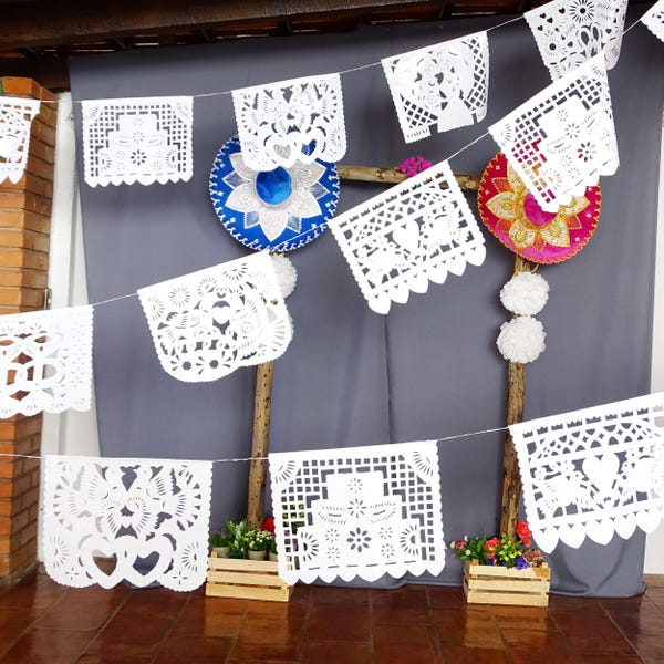 Wedding Large Plastic Papel Picado Banners, (5 Pack) Fiesta Wedding Decor, Mexican Fiesta.