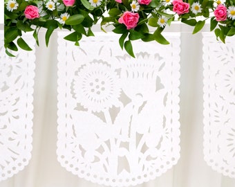 White Papel picado hanging decorations, Mexican Wedding Papel Picado Bunting, Fiesta Mexicana decor, Cinco de Mayo, White Paper Garlands