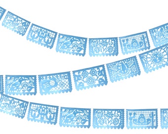 Metalic Blue Papel Picado, 2 Banners, 12 Feet Long Each, Mexican theme party supplies, Fiesta decoration, Papel picado Banner, Mexican decor