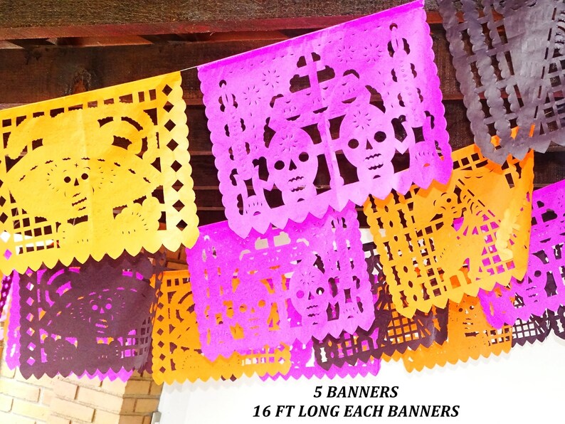 Fiesta Decoration B832 coco party suplies Mexico decor Over 75 Ft Papel picado taco party Cinco de mayo decorations 5 PK