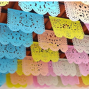 Pastel Papel Picado, Pastel Fiesta Decorations, Rainbow Boho Birthday, Baby shower, Bridal Mexican tissue papel picado hanging decorations