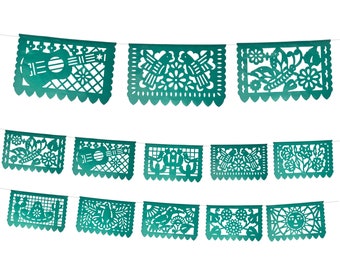 Green Papel Picado Banners, Mexican theme party supplies, Fiesta decorations for Wedding Decor, birthdays, Baby Showers 2pk, 24ft total