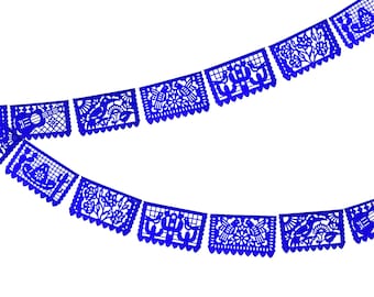 Papel picado Royal Blue banner decoration, Paper picado Fiesta themed Party, Mexico decor, Paper Garland, Mexico Party, Fiesta Banner, SB15