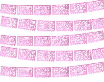 Light Pink Papel picado garlands, Mexican themed party decorations, Mexican Paper Banner for Quinceañera birthdays weddings, baby shower 5pk