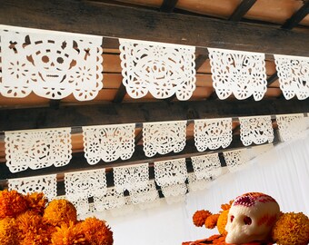 Day of the Dead Papel Picado Banners, Off White Fiesta Decoration (5 Pack)