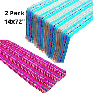  12 Pack Mexican Table Runners 14” x 84” Rainbow Colors Large  Boho Mexican Theme Party Decoration for Cinco de Mayo Fiesta Party 6 Serape  Table Runner (14” x 84”-12Pcs) : Home & Kitchen