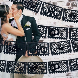 Black Plastic Papel Picado Banners, Mexican theme party supplies, Indoor/outdoor fiesta decorations for events, birthdays, weddings 3 Pack