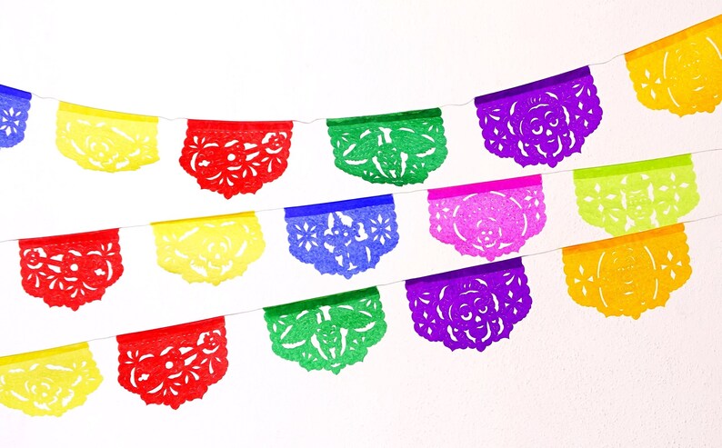 MINI Papel Picado Banners, 5 Pack Mexican Fiesta Tissue Paper Garlands Small, Cinco de Mayo Decor, Picado Wedding Decoration, Kids Birthday image 7