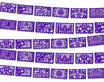 Purple Papel Picado Banners, Medium Paper Garlands Ideal for fiestas, birthdays, Baby and Bridal showers, weddings and engagements 5pk|60ft