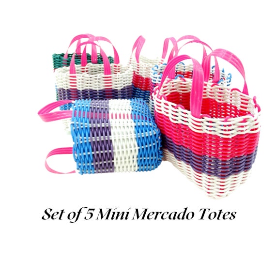 Bolsa mexicana mini para dulces, 5 bolsas de mercado pequeñas de plastico  de colores para aguinaldos y decoracion -  México