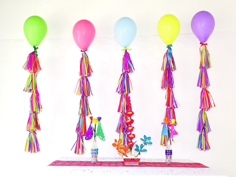 tissue paper tassels Balloon tassels Cinco de Mayo Mexico decor Fiesta decoration, balloon tail TAS05. Coco party balloon garland