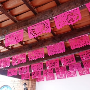 Hot Pink Plastic Picado Banners, 3 pack, Mexican theme party supplies, Birthday Flag Banner, Fiesta decoration, Papel picado Banner,