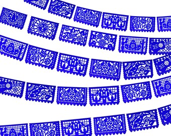 Blue Papel Picado Banner: 5-Pack Mexican Fiesta Decorations