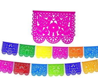 Mexican Cinco de Mayo Papel picado banner, 16 Feet Long , Fiesta mexicana Decorations, Party Paper Garland, Floral Colored Party Supplies