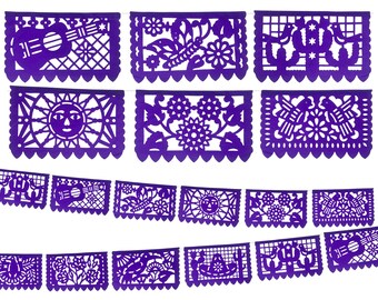 Papel picado, Purple banner, 12 feet long, Fiesta decoration, Paper picado, Mexico decor, Paper Garland, Mexico Party, Fiesta Banner, SB5