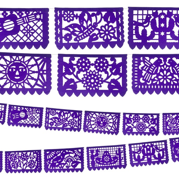 Papel picado, Purple banner, 12 feet long, Fiesta decoration, Paper picado, Mexico decor, Paper Garland, Mexico Party, Fiesta Banner, SB5