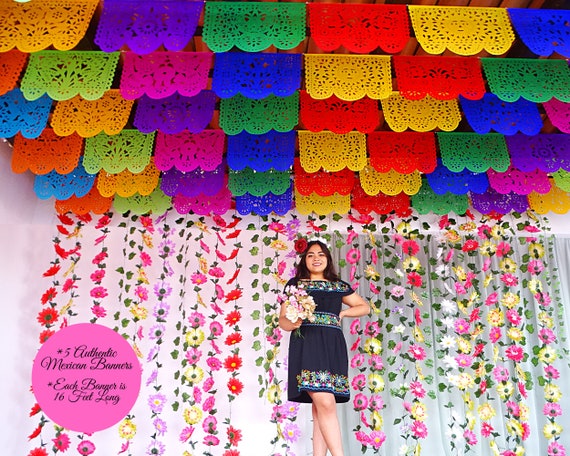 Mexican Cinco De Mayo Papel Picado Banner, 5 PK, Fiesta Mexicana