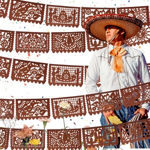 Cielito Lindo, Charro Themed Party Decorations, Brown Papel Picado Banner, Neutral Mexican Party Banners, Fiesta Party Backdrop 5 pk