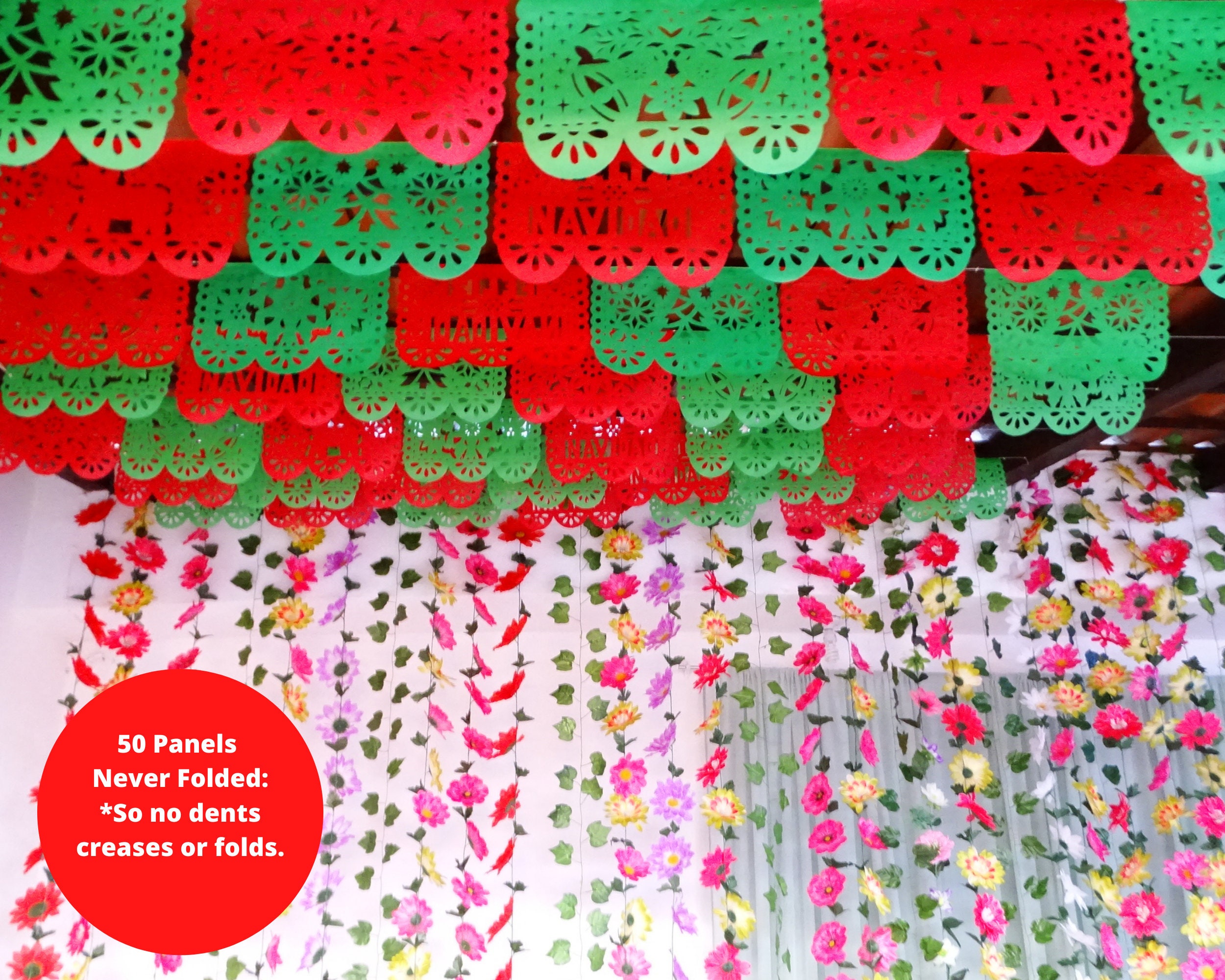 2 pack Papel Picado Banner - Red, Green and White Virgin of Guadalupe Paper  Flags-Mexican Banner Decorations Perfect for Mexican Themed and Christmas  Parties - TexMex Fun Stuff