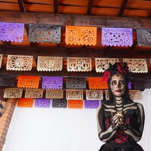 Day of the Dead Papel Picado, 5 pack, 60 Feet Long, Fiesta Decoration, Mexican Fiesta, 2 Gold, 3 Day of the dead Banners.