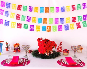 Papel picado Navideño, Mini Banners 5 Pack, Mexico Fiesta Banners Decor, Papel Picado, Mexican Christmas banner, Birthday kid garlands WS32