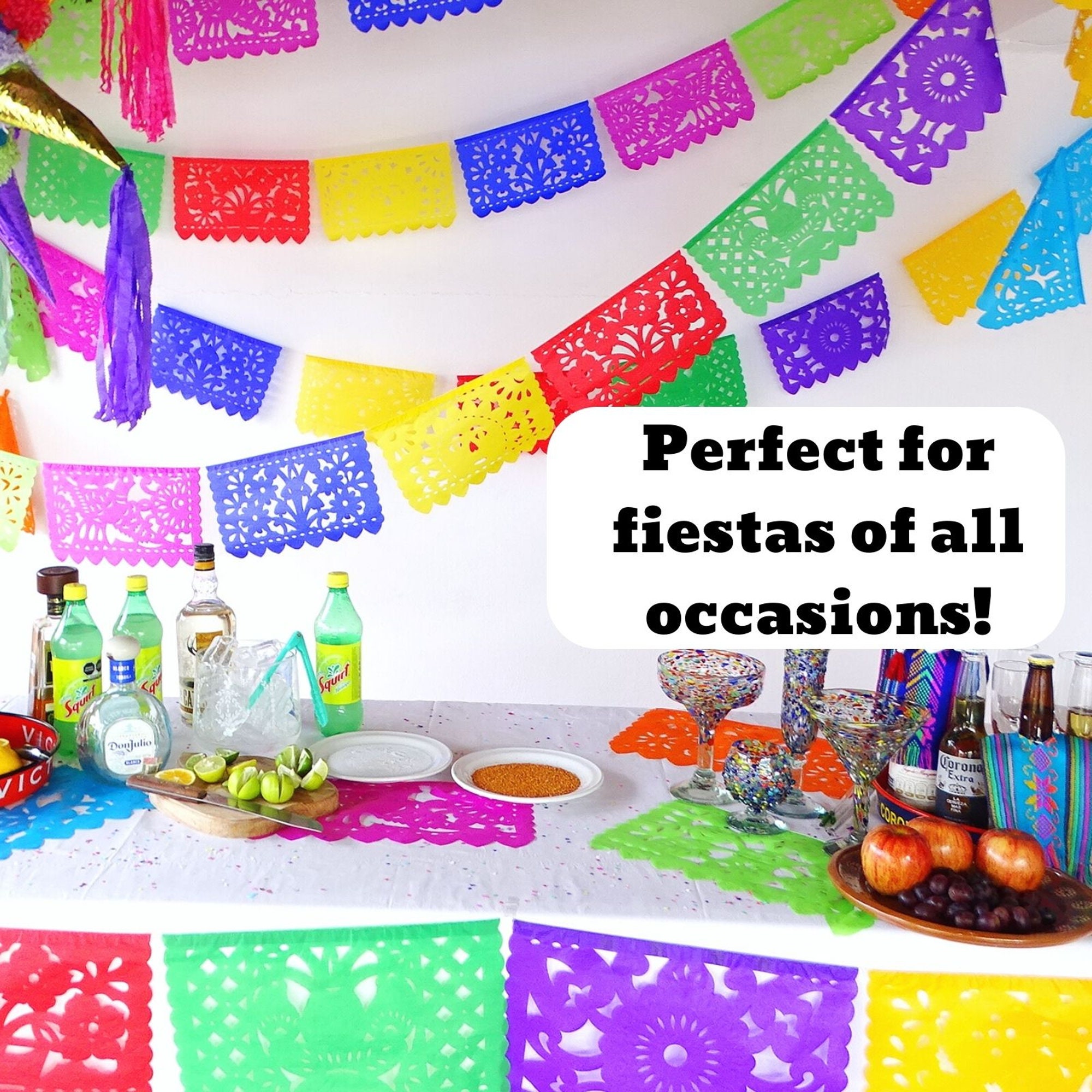 Mexican Papel Picado Banner in Blue, Green, & Yellow (5 Pack) –  FIESTACONNECT