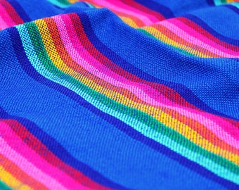 Mexican Fabric, Blue Fabric with colorful stripes, Cinco de Mayo decoration, Tribal fabric, Bohemian Fabric, Tela Mexicana, FAB41