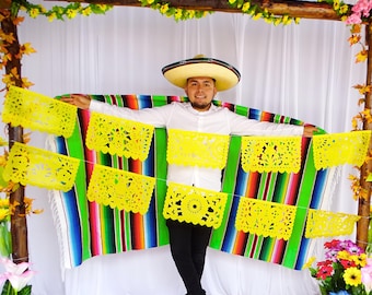 Bright Yellow Papel Picado Banners, Fiesta Party Decoration, (5 Pack) 60 Feet Long