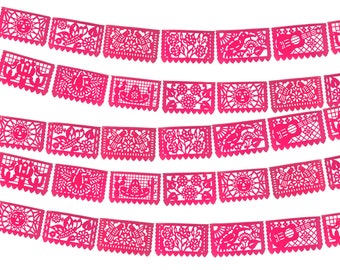 Hot Pink Plastic Picado Banners, 3 pack, Mexican theme party supplies, Birthday Flag Banner, Fiesta decoration, Papel picado Banner,