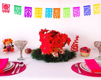 Mini Christmas Papel Picado Banner, Fiesta Decor, 5 Pack