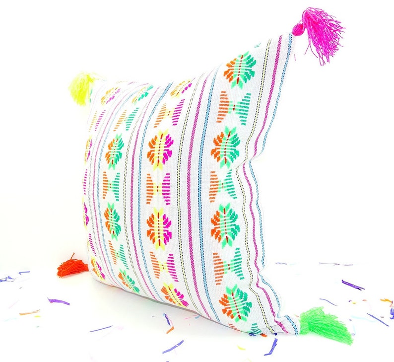 Mexican Pillow Cover 18X18 Bohemian Boho Bedding White Etsy