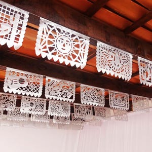 Silver Metalic Papel Picado, 5 Pack, 60 Feet Long each banner, Mexican theme party supplies, Fiesta decoration, Wedding papel picado.
