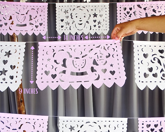 Baby Shower Papel Picado Banner: Pink Mexican Decorations, 5 Pack