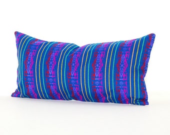 Mexican Embroidered Cushion 14x28, Tribal Pillow, Mexican Blanket Pillow, Lumbard Pillow, Pillowcase Aztec, Boho room Decor, Fiesta Decor