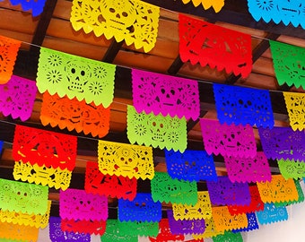 Day of the Dead Papel Picado Banners, Paper Garlands for Dia de los Muertos Ofrendas Mexico decor for Alteres and Ofrendas (5 pack) WS200