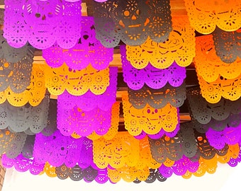 Day of the dead Papel picado garlands, 5 PK, Fiesta Decoration, Mexico decor, Halloween party fiesta suplies, Cinco de mayo decorations B832