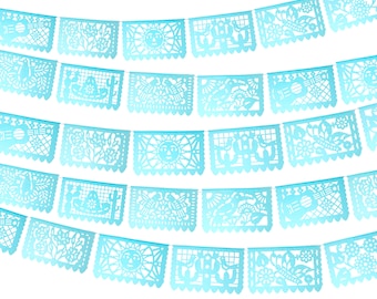 Aqua Papel Picado Banner: Mexican Fiesta Decorations, 5 Pack