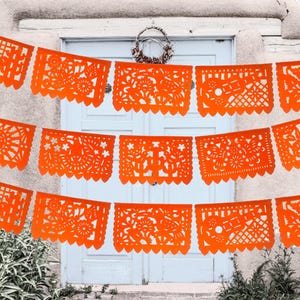 Banners de papel picado naranja, fiesta del Cinco de Mayo 5 Pack Banners, decoración de banner mexicano de papel Papel picado Garland, Decoración Fiesta Mexicana
