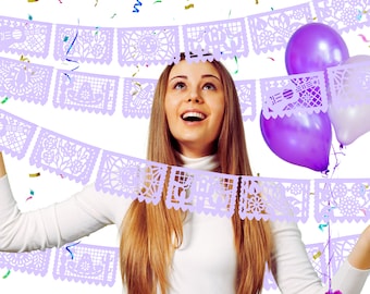 Light Purple Mexican Fiesta Party Decorations, 5 Pk Papel Picado Banners, Fiesta banner Cinco de mayo decor, Papel Picado Mexicano.