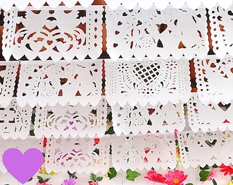 Papel Picado Wedding, Mexican wedding decor, White papel picado, Mexican Bridal shower, Rehearsal Dinner Fiesta Decorations | 5pack/60 feet