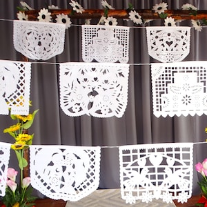 Wedding backdrop banner, 5 PK, Cinco de Mayo hanging decor, Papel picado Plastic Wedding Banner, Engagement banner, Fiesta decoration B41 image 1